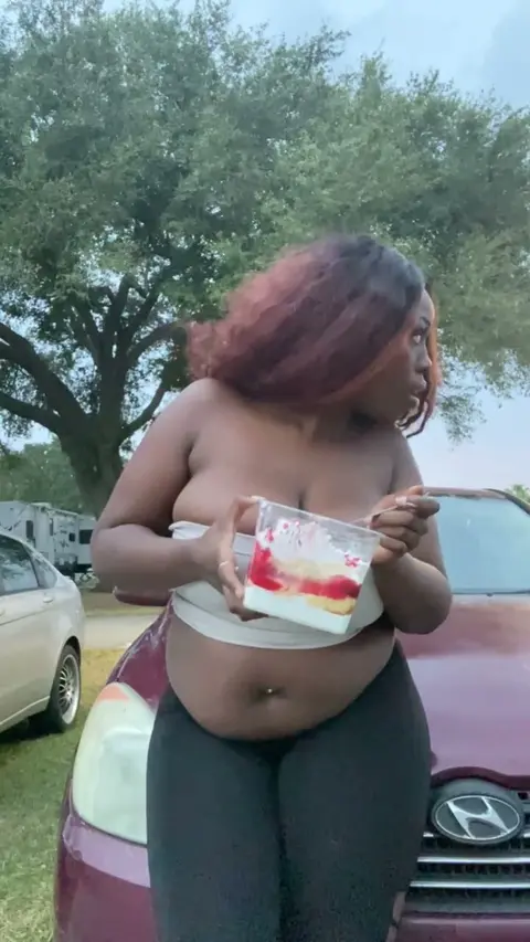 Chubby Ebony with Massive Thick Belly Enjoying the Moment
